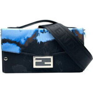 Fendi Soft Trunk Baguette black blue leather shoulder bag